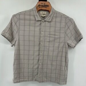 Madewell Mens XL Easy Fit Short Sleeve Button Down Shirt Brown Windowpane Check